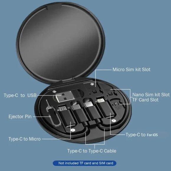 USB C Adapter OTG Cable Kit, Multi Charging Cable Case Convertor USB C to iOS Device/Type C/Micro/USB A Adapter, Data Transfer Contains Card Slot for Traveling, Use as Phone Holder (Black) - Image 5