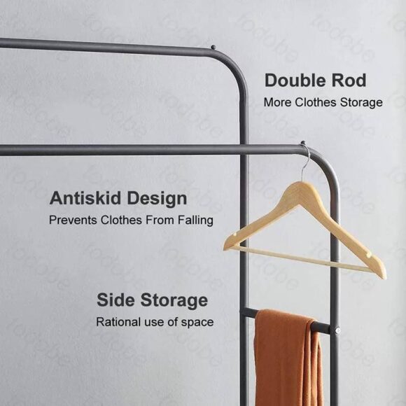 Black Metal Clothes Rack | Heavy Duty | Versatile | Clothes & Shoes Storage | Bedroom Organizer | Easy Assembly | Non-Slip Design | Generic - Image 2