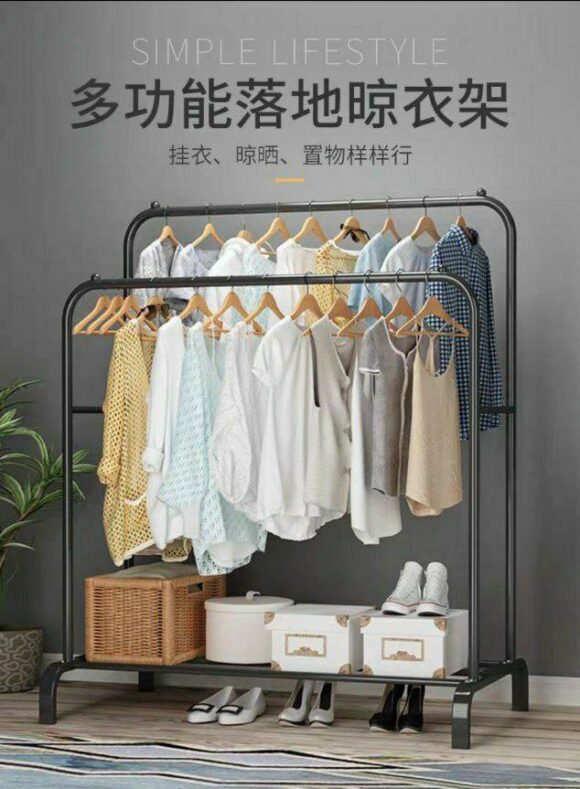 Black Metal Clothes Rack | Heavy Duty | Versatile | Clothes & Shoes Storage | Bedroom Organizer | Easy Assembly | Non-Slip Design | Generic - Image 5