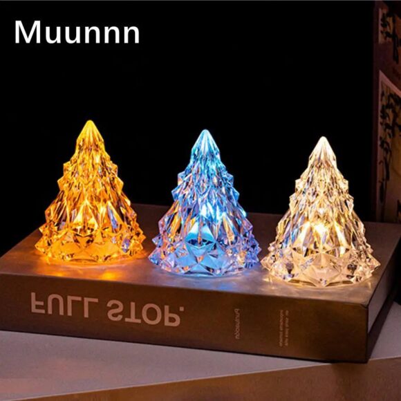 1Pcs Diamond Table Lamp LED Crystal Atmosphere Lamp Portable Glacier Night Light Christmas Tree Electronic Candle Creative Gift