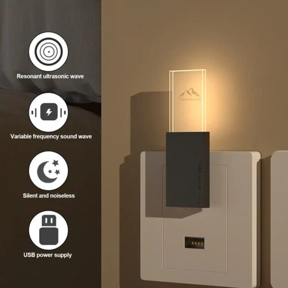 1pc USB Rechargeable Night Light And Ultrasonic Pest Repeller, Multi-Band Ultrasonic Gentle LED Light, Frequency Conversion Ultrasonic Buzzer Physical Pest Repeller, Safe And Effective, Able To Repel Mosquitoes, Cockroaches, Mites, And Other Insects - Image 3