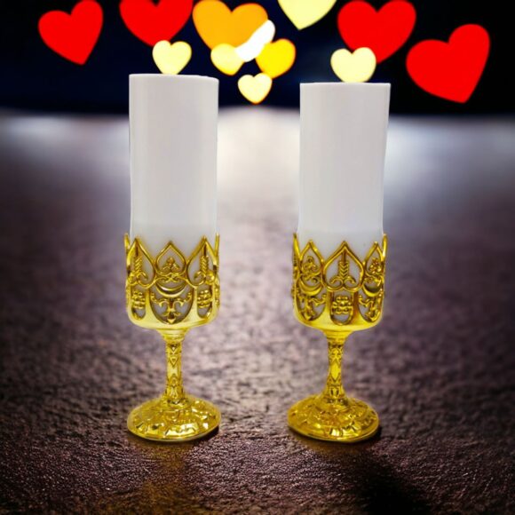 Battery Operated Light Up Candles with Gold Stand, Romantic Smokeless LED Candles, Decorative Candles for Home, Office, Special Occasions (White, Set of 2) - Image 2