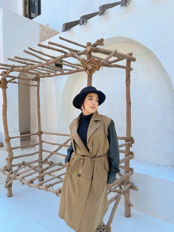 Anna Fashion Coat Leather & Gabardine - Image 4