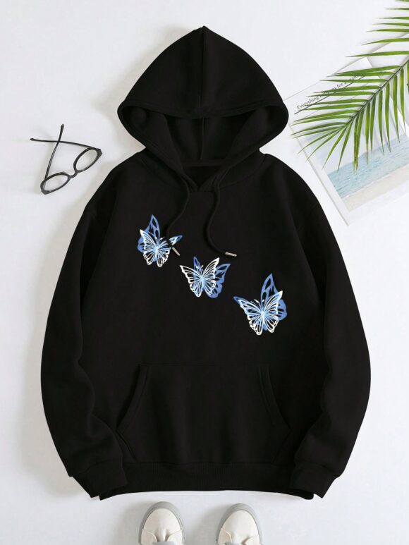 Women's Hoodie Fashion Casual Hoodie Preppy Color Butterfly Print Autumn And Winter Warm Sports