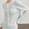 2pcs Commuting Style Color Blocking Knitted Cardigan And Knee-Length Skirt Set