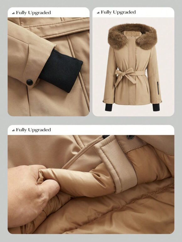 Anewsta Detachable Thick Fur Collar Hooded Winter Padded Zip-Up Padded Coat - Image 7