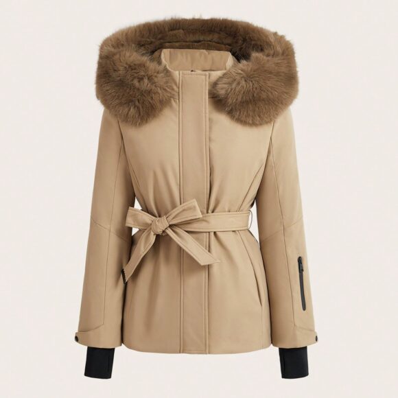 Anewsta Detachable Thick Fur Collar Hooded Winter Padded Zip-Up Padded Coat - Image 9