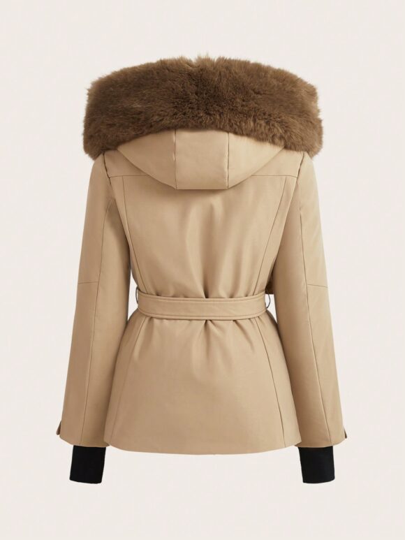 Anewsta Detachable Thick Fur Collar Hooded Winter Padded Zip-Up Padded Coat - Image 10