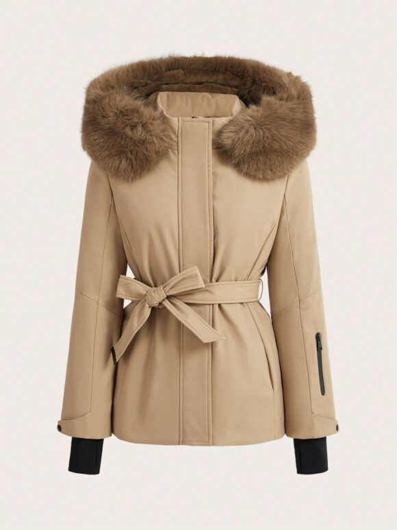Anewsta Detachable Thick Fur Collar Hooded Winter Padded Zip-Up Padded Coat - Image 11