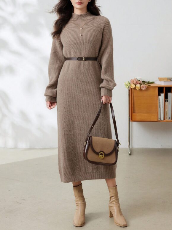 DAZY Solid Color Turtleneck Oversized Women Knit Sweater Dress - Image 7