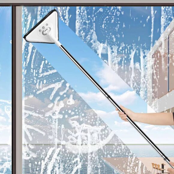 Wall Cleaning Mop 360°Rotatable Triangle Cleaning Mop Triangle Adjustable Wall Mop with Long Handle, 79in Microfiber Cleaner Mop Ceiling Mop with Extension Pole with 4 Removable Washable Mop Heads