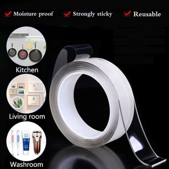 Double Sided Adhesive 3 mtr Grip Tape, Transparent Strong Adhesive Traceless Tape Removable Washable and Reusable Anti Slip Double Sided Sticky Strips Clear