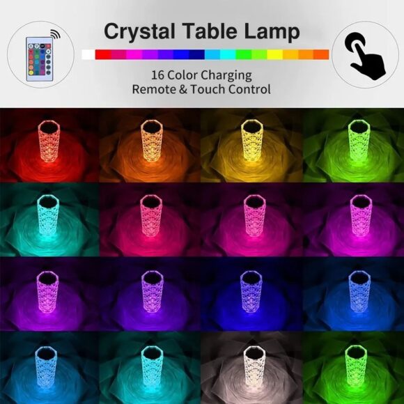 Crystal Lamp 16 Color Changing RGB Acrylic Night Light Portable Touch Lamp with Remote Control USB Romantic LED Rose Diamond Table Lamps for Living Room, Bar, Bedroom, Gift for Kids Girls - Image 7