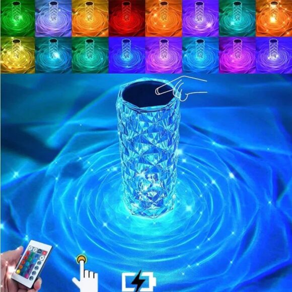 Crystal Lamp 16 Color Changing RGB Acrylic Night Light Portable Touch Lamp with Remote Control USB Romantic LED Rose Diamond Table Lamps for Living Room, Bar, Bedroom, Gift for Kids Girls - Image 5