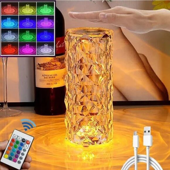 Crystal Lamp 16 Color Changing RGB Acrylic Night Light Portable Touch Lamp with Remote Control USB Romantic LED Rose Diamond Table Lamps for Living Room, Bar, Bedroom, Gift for Kids Girls - Image 6