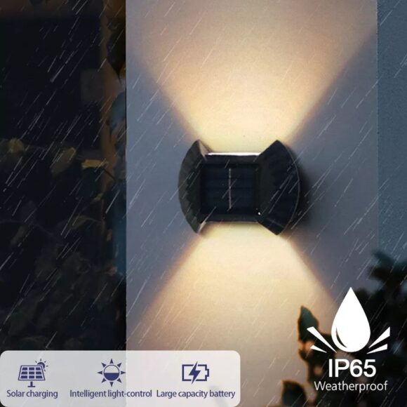 Solar Wall Lamp Set 4 Pcs Up and Down Smart Lighting Control Double Head IP65 Waterproof LED Modern Porch Lamp Garden Decor