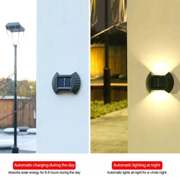 Solar Wall Lamp Set 4 Pcs Up and Down Smart Lighting Control Double Head IP65 Waterproof LED Modern Porch Lamp Garden Decor - Image 6