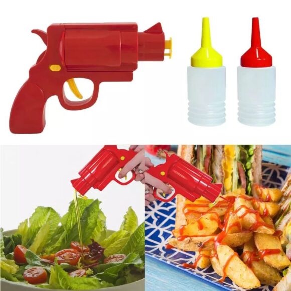 1PC Shooter Dispenser – Plastic Ketchup Mustard BBQ Hot Sauce Container Squeeze Gun Shaped Bottle