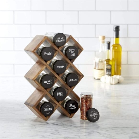 Kitchen Spice Organizer and Storage Set, 11 Pcs Spice Labels Gift Set with 24 Spice Labels, Square Empty Spice Storage Bottles with Perforated Lid for Pour & Purify - Image 3