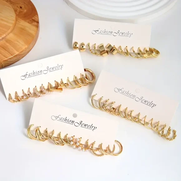 Cross-border Hot Selling Metal Spiral Chain Earrings Set Creative Simple Earring Geometric Earrings 24pcs Set - Image 3