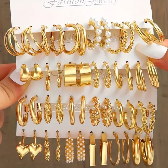 Cross-border Hot Selling Metal Spiral Chain Earrings Set Creative Simple Earring Geometric Earrings 24pcs Set