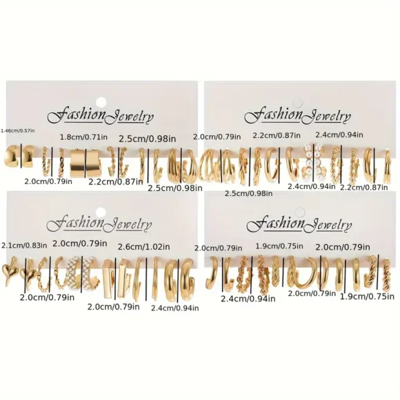 Cross-border Hot Selling Metal Spiral Chain Earrings Set Creative Simple Earring Geometric Earrings 24pcs Set - Image 2