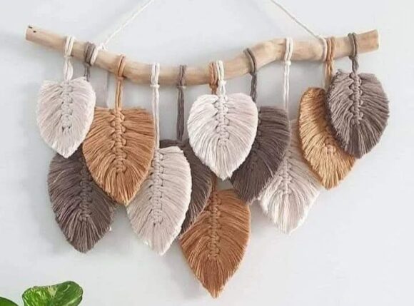 Hanging Macrame handmade decorations Modern and chic Leaf Size 80 Cm