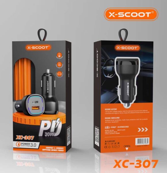 X-Scoot XC-307 Car Charger Type-C + QC3.0 USB 20W Fast Charging With - Image 4