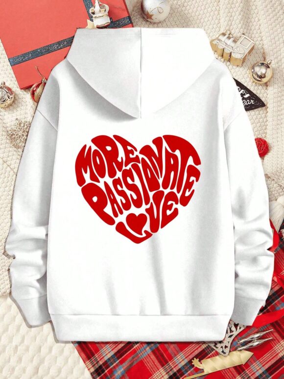 Manfinity Hypemode Men's White Loose Fit Knitted Hoodie With Heart Graphic Print - Image 2