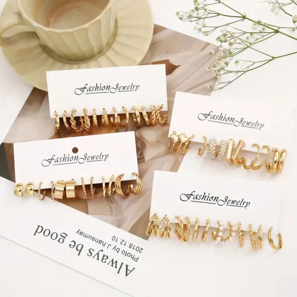 Cross-border Hot Selling Metal Spiral Chain Earrings Set Creative Simple Earring Geometric Earrings 24pcs Set - Image 6