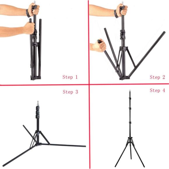 2M Adjustable Tripod Stand for Ring Light - Multifunctional Portable Tripod for Studio Lighting Adjustable Tripod 2M For Ring Light-Portable Multifunctional Video Studio Lighting - Black - Image 6