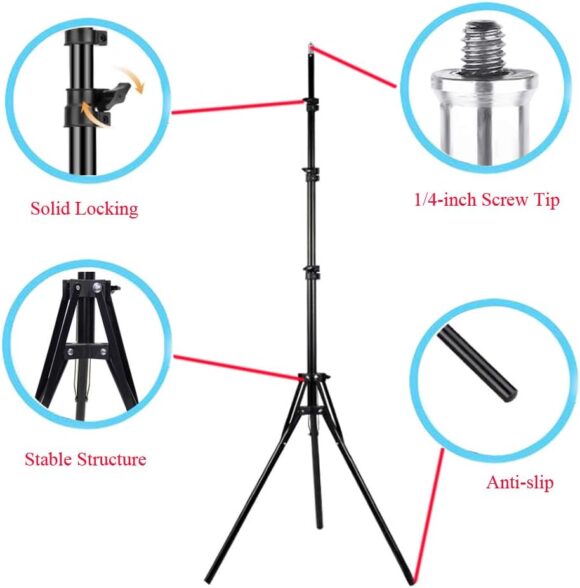 2M Adjustable Tripod Stand for Ring Light - Multifunctional Portable Tripod for Studio Lighting Adjustable Tripod 2M For Ring Light-Portable Multifunctional Video Studio Lighting - Black - Image 8