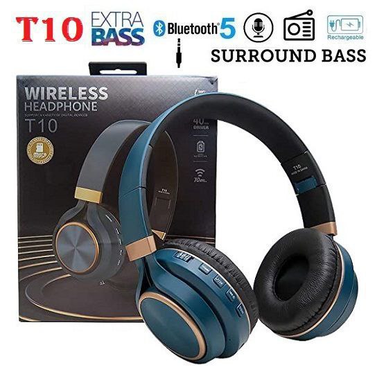 Wireless Blutooth Headphones T10 (Black) TF Card, FM Radio, USB-C, 20hr
