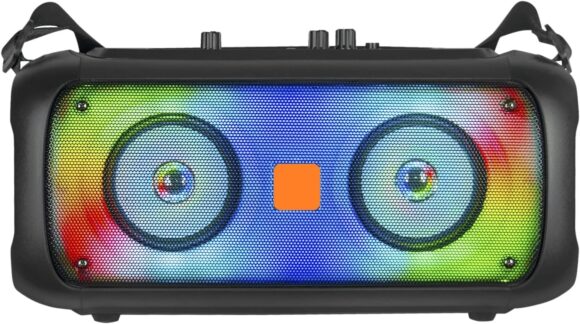 Booms Box 3 Pro Speaker, Wireless Bluetooth Speaker, with RGB Lighting, Support Radio/AUX/USB, Microphone Input, Waterproof, with Strap for Easy Carrying, Stylish and Modern Design