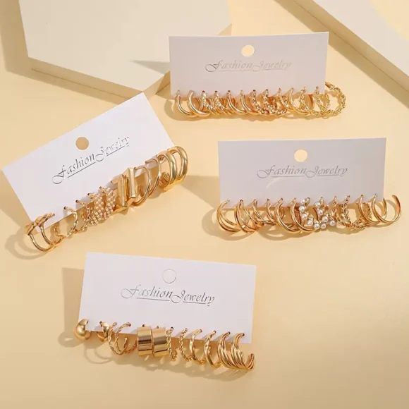 Cross-border Hot Selling Metal Spiral Chain Earrings Set Creative Simple Earring Geometric Earrings 24pcs Set - Image 7
