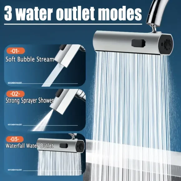 1pc Universal 3-Way Water Outlet Faucet Adapter, ABS Material, Easy Installation, No Electricity Needed, Bathroom Sink Accessory, Multi-Functional Dispenser