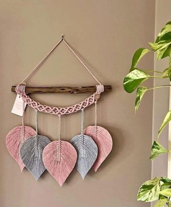 Macrame Hanging Chic Handmade Decorations Appearance Leaf Size 60cm