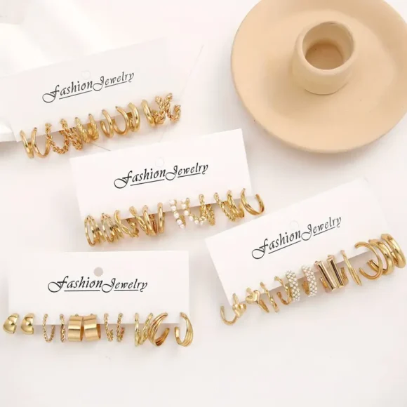 Cross-border Hot Selling Metal Spiral Chain Earrings Set Creative Simple Earring Geometric Earrings 24pcs Set - Image 5