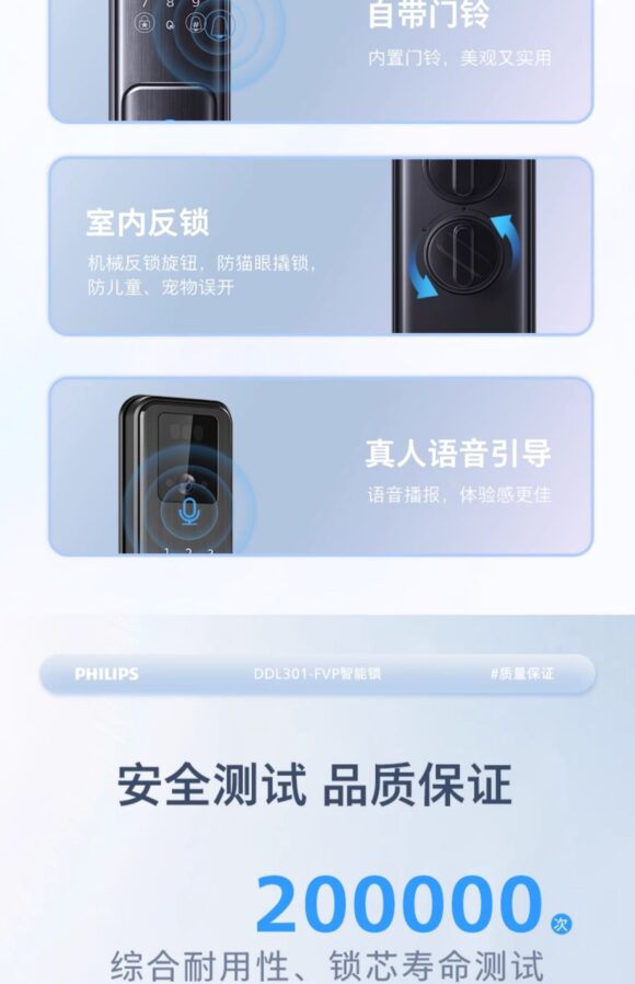 Philips fingerprint lock smart door lock password lock visual cat eye electronic lock DDL301FVP - Image 12