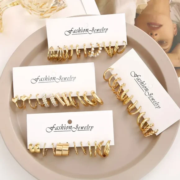 Cross-border Hot Selling Metal Spiral Chain Earrings Set Creative Simple Earring Geometric Earrings 24pcs Set - Image 8