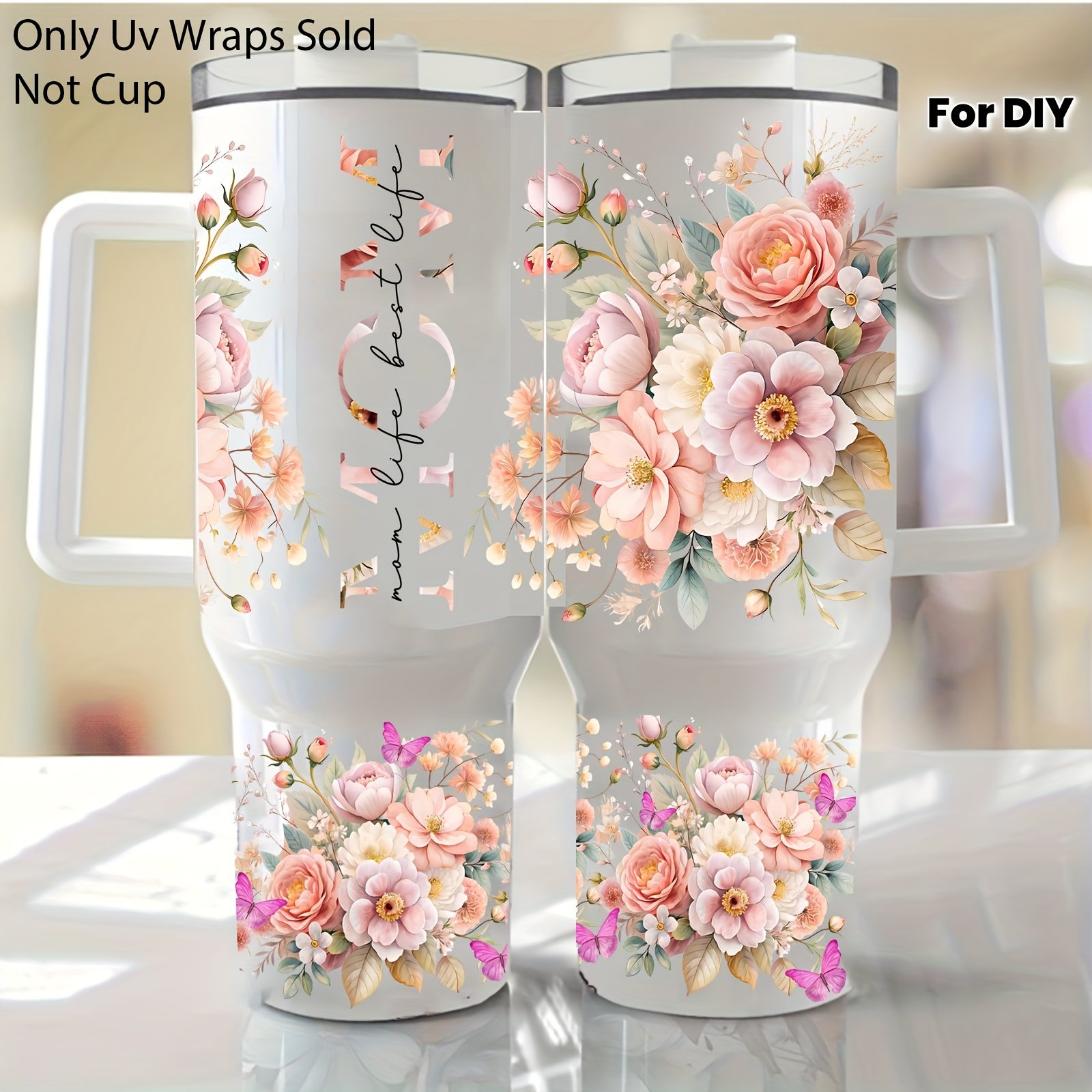 2pcs Floral-Themed Mom Life Transfer for 40Oz Libbey Glasses - Waterproof And Scratch-Resistant, Decorative Kit Suitable for Glasses, Coffee Mugs, Etc. (Cup Not Included), Ideal Gift for Birthdays, Holidays, And Mother'S Day - Image 2