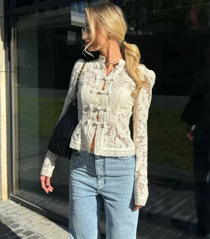 Ladies Vintage Lace Blouse Shirts Women Summer Hollow Out Casual Sand Collar Elegant Embroidery Puff Sleeve Sexy Top Shirts - AliExpress 200000345