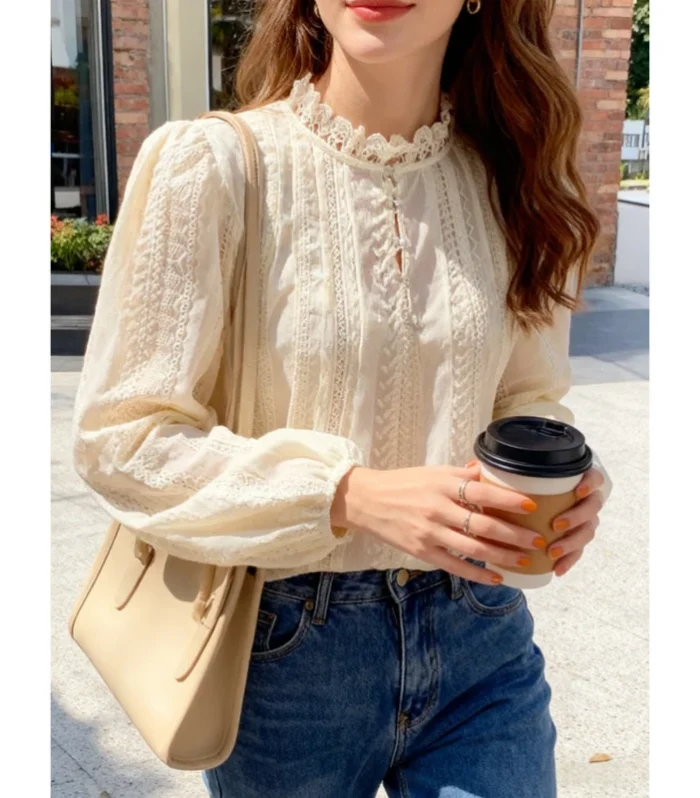 New Chic Spring Autumn Lace Women Fashion Blouse Long Sleeve Casual Elegant Office Loose Shirt Collar Elegant Top Clothes - AliExpress 200000345