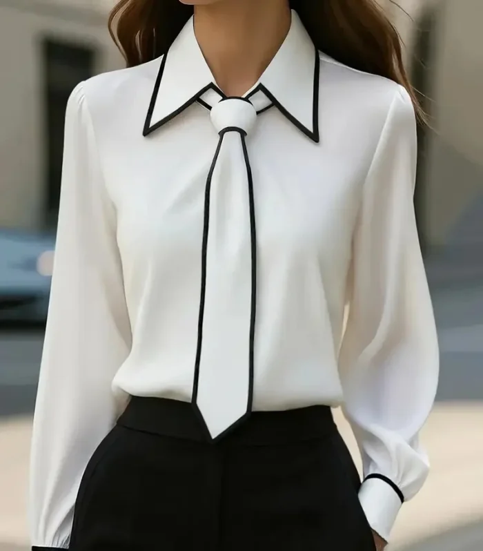 Women's fashion tie lapel design casual long-sleeved shirt - AliExpress 200000345