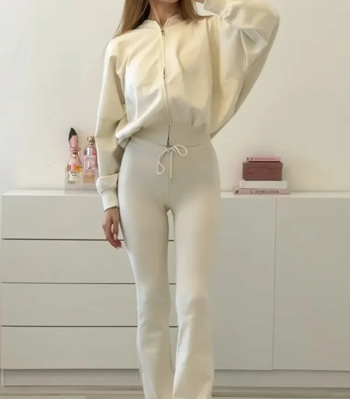 HH Women Casual Solid Coat Flared Pants Suits Long Sleeve Zipper Bomber Jackets 2025 New Fashion Lady Chic Outfit 2 Piece Set - AliExpress 200000345