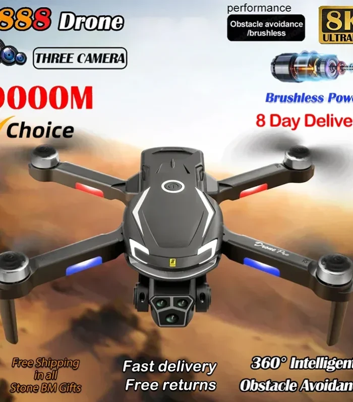 New V888 Brushless Drone 8K Professional HD Triple Camera Obstacle Avoidance No GPS Optical Flow Positioning RC Quadcopter Toys - AliExpress 26