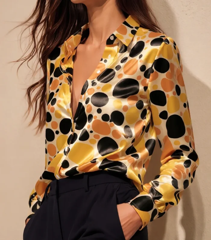 Ethnic Geo Print Women Satin Shirt Long Sleeve Button Down Silk Feel Blouse Lapel V Neck Loose Office Party Top Plus Size S-3XL - AliExpress 200000345