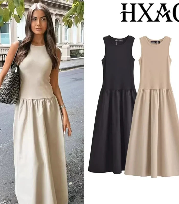 HXAO Khaki Elegant Long Dresses 2025 Women's Spring Sleeveless Black Dresses Fashion Casual Party Y2k Dress Vestidos For Female - AliExpress 200000345
