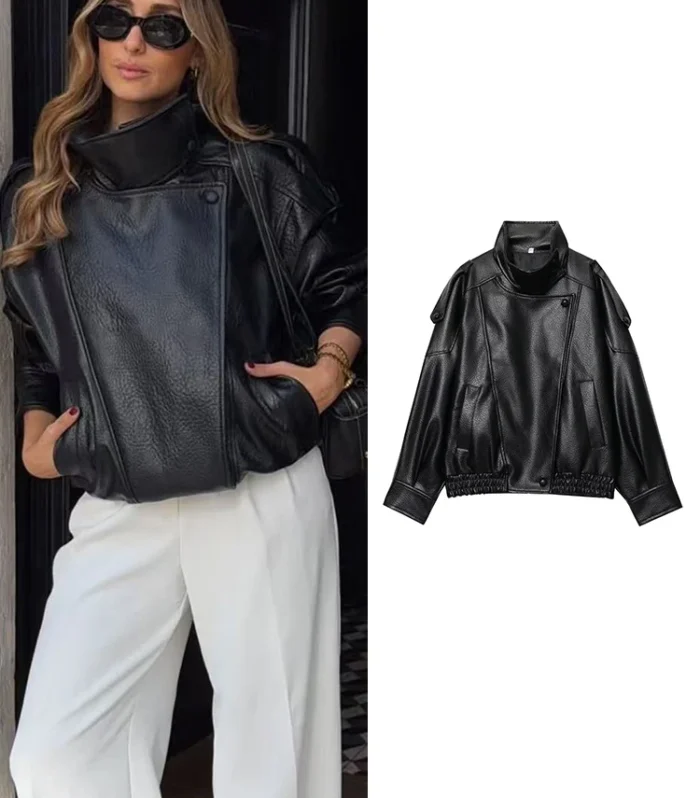 Women Fashion Leather Jacket Autumn Winter Loose Causal PU Faux Leather Jackets Coat Fashion Street Motorcycle Jackets - AliExpress 200000345